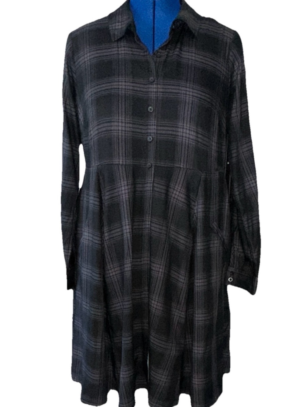 torrid Black and Gray Plaid Long-Sleeve Shirt Dress